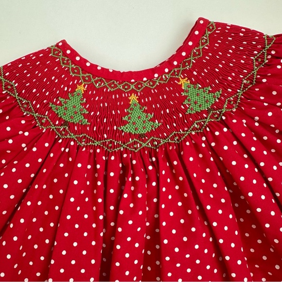 Shrimp & Grits Kids Christmas Tree Smocked Dress 18 mo - Picture 3 of 7